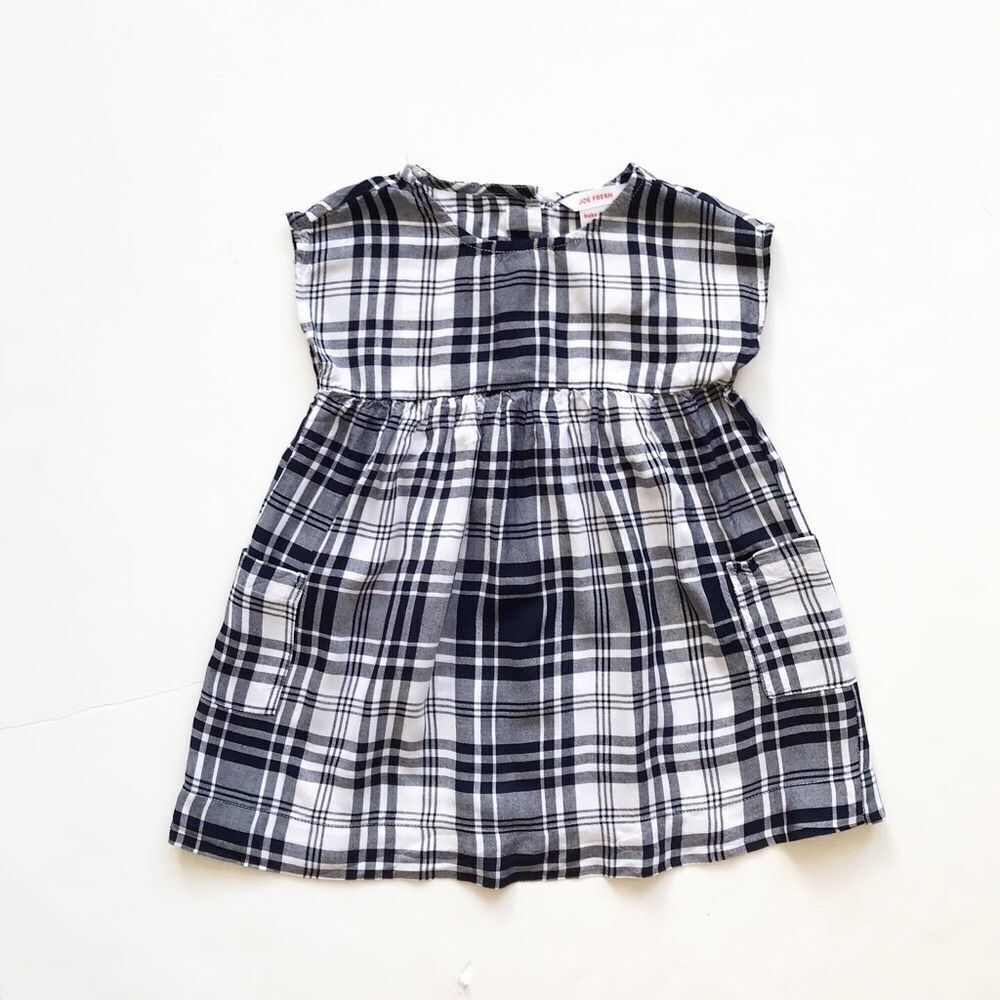 Joe Fresh Navy blue/white plaid dress EUC 18-24m